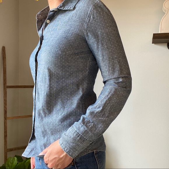 J.Crew chambray polka dot button up shirt XXS - Picture 3 of 9